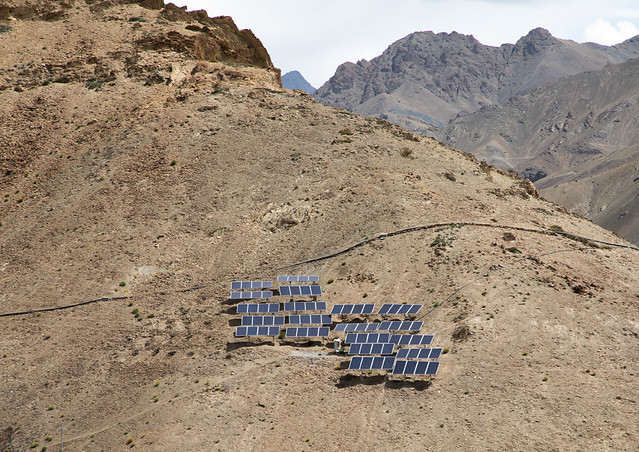Solar panels in the mountain, Ladakh, Namikala, India
