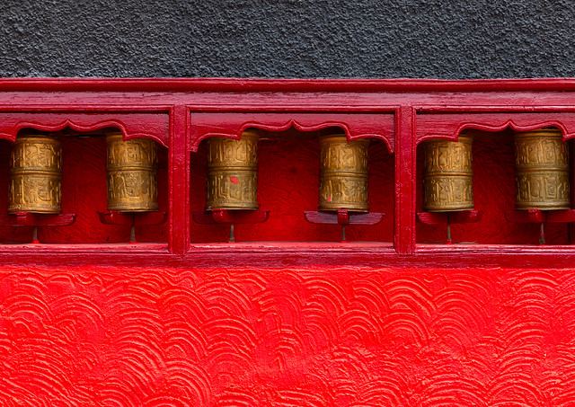 Thiksey monastery prayer wheels, Ladakh, Thiksey, India