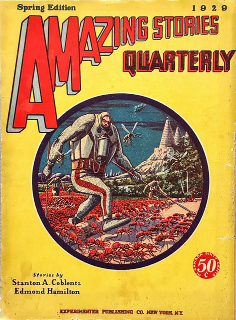 “Amazing Stories Quarterly,” Vol. 2, No. 2 (Spring, 1929).  Cover art by Frank R. Paul for “After 12,000 Years” by Stanton A. Coblentz.