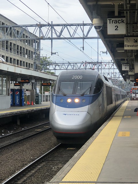 Amtrak Acela train pulling into Union Station, New Haven, Connecticut