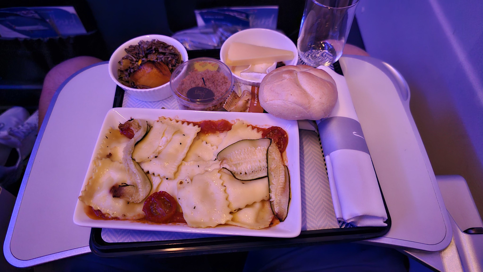 The ravioli meal offered on board the BA flight back to Heathrow