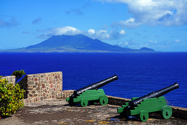 Fort de Windt with St Kitts on the background, Sint Eustatius