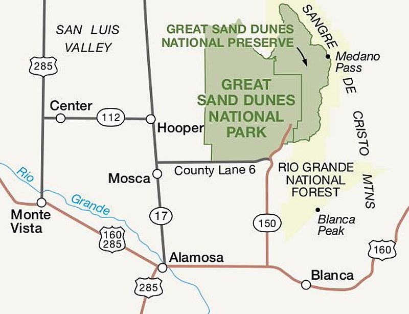 Region Map of Great Sand Dunes NPP