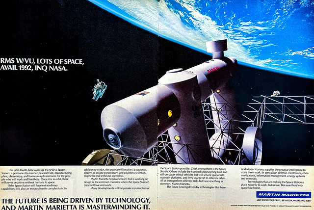 Space Station and Astronauts in a 1987 Martin Marietta magazine ad.