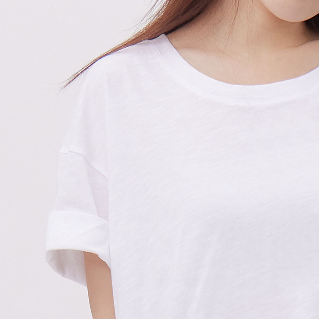 尼龍 女 T 恤 白色 - 竹節棉落間寬版上衣T恤/白色