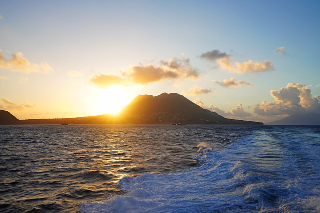 Sun rising from behind Statia, Caribbean Netherlands