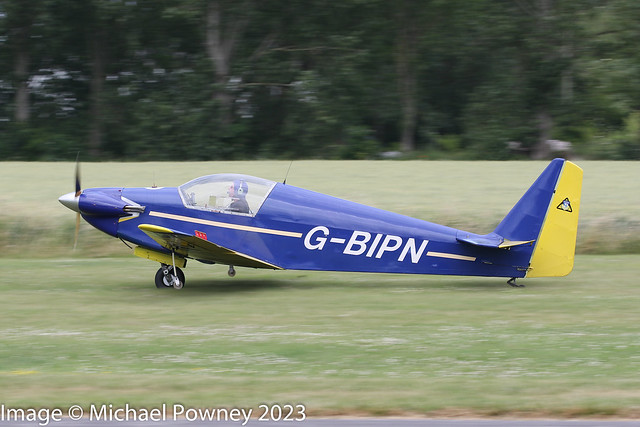 G-BIPN - 1964 build Alpavia Fournier RF-3, arriving on Runway 28 at Breighton