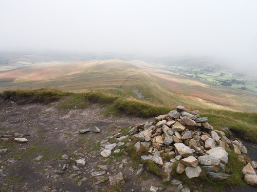 Cairn on The Nab, with descent route beyond SWC Walk 416 - Wild Boar Fell (Garsdale to Kirkby Stephen)