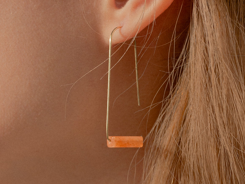 銅/黃銅 耳環/耳夾 多色 - ARROGANT - 夏陽 * 玫瑰石 瑪瑙 東菱玉 礦石 黃銅 耳環
