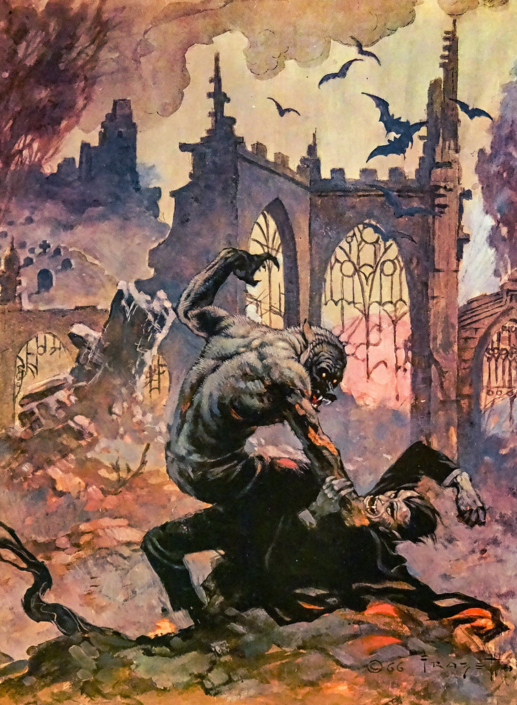 The “vampire vs. werewolf” painting by Frank Frazetta for the cover of “Creepy,” No. 7 (Feb. 1966).