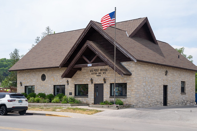 Sister Bay, Wisconsin - June 3, 2023: Exterior of the Sister Bay US Post Office building