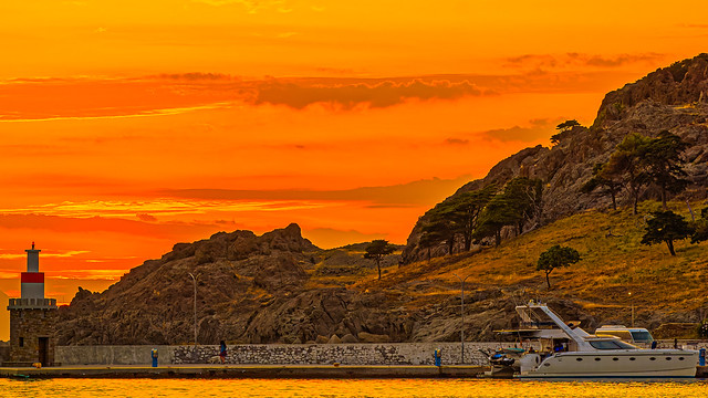 Myrina Town Harbour at Sunset (Lemnos - Greece) (Cropped)  (Panasonic Lumix S1 & Lumix S 70-200mm F4 Telephoto Zoom Lens)