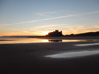 Bamburgh Castle and Beach at sunrise
