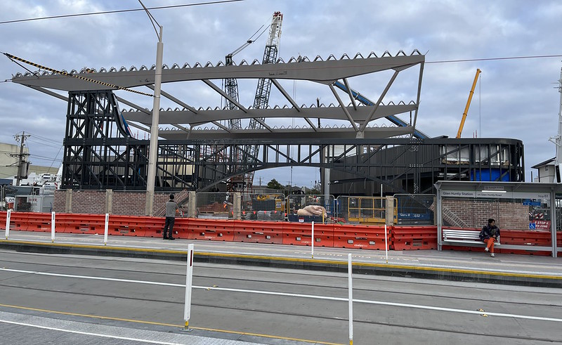 New Glen Huntly station under construction, 16/7/2023