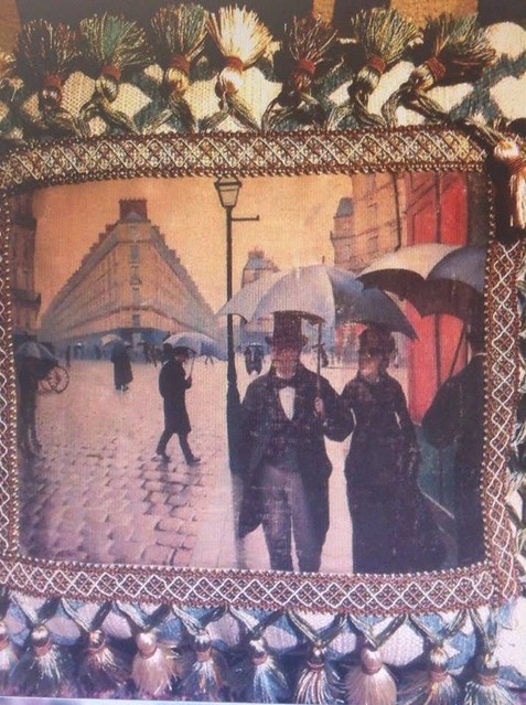 Pillow I made of Gustave Caillebotte art transfer picture ironed on linen fabric