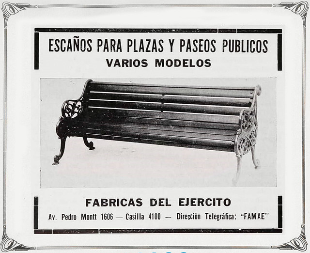 Los escaños o asientos que tenemos en nuetsras plazas y paseos fueron fabricados por FAMAE en los años 20