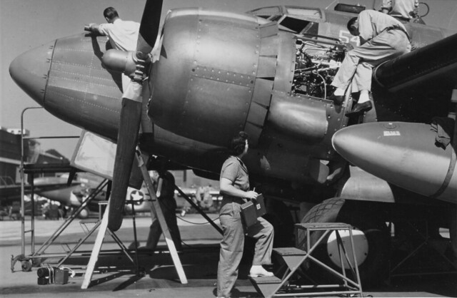 Lockheed PV-1  patrol plane is given its final pre-delivery checkup, at  Burbank, California circa 1943