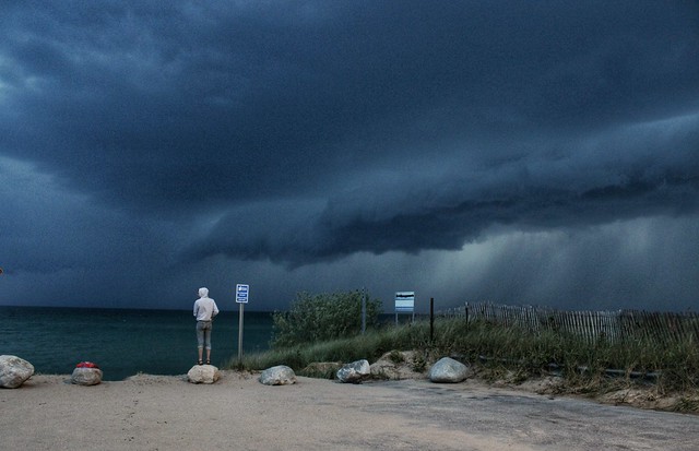 Watching the storm approach, Lake Michigan, Pierport, Michigan