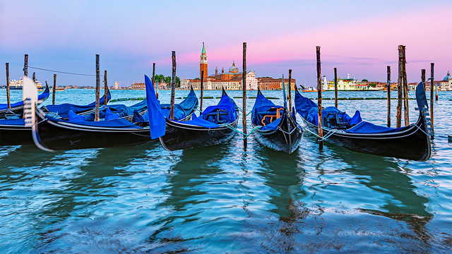 Gondolas at Sunset in Venice