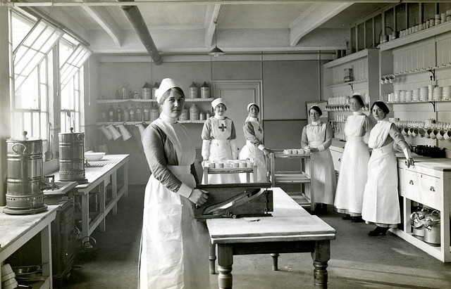 King George Military Hospital, ward kitchen with staf