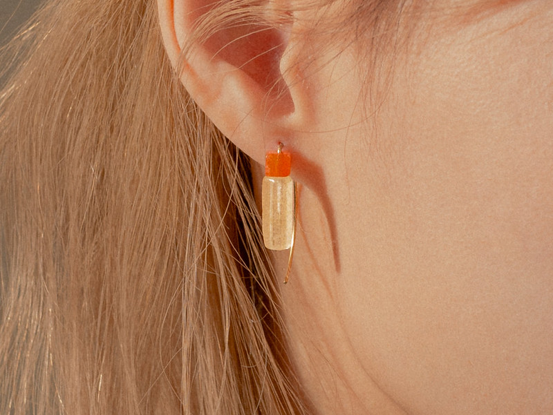銅/黃銅 耳環/耳夾 多色 - ARROGANT - 夏陽 * 玫瑰石 瑪瑙 東菱玉 礦石 黃銅 撞色耳環