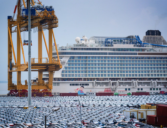 The cars and the cruise ship