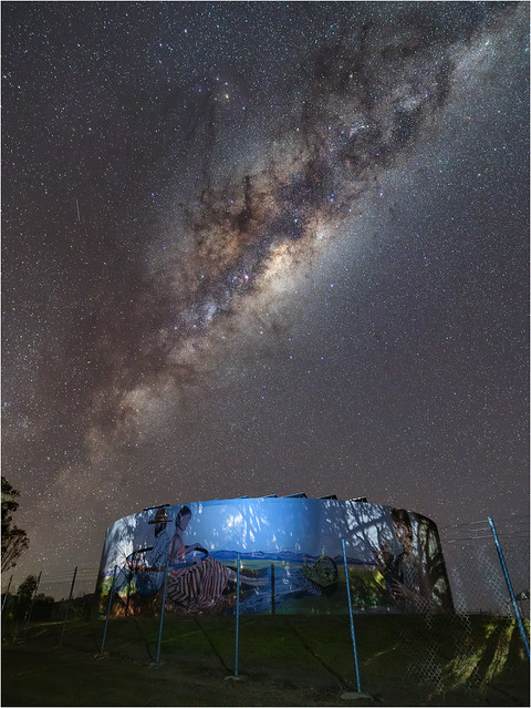 Milky Way over a painted water tank