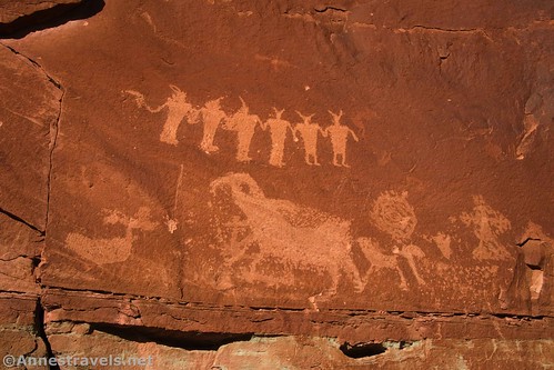 Some of the rock art near the parking area for Poison Spider and Longbow Arch near Moab, Utah