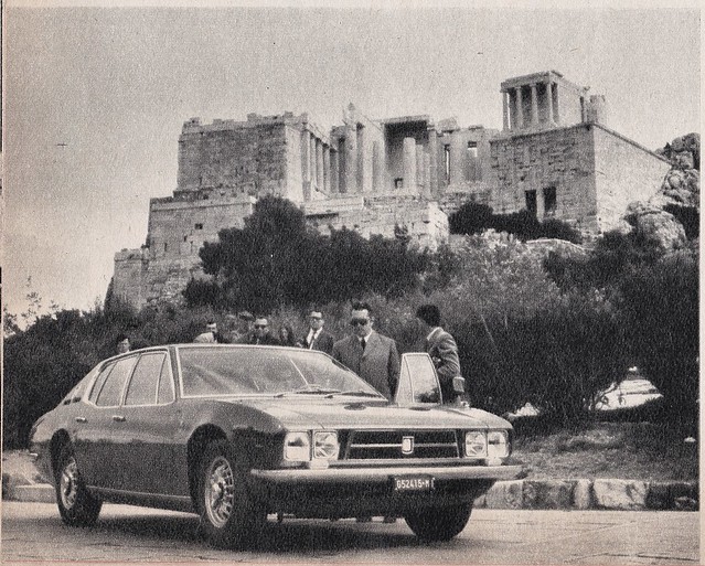 Postcard Iso Rivolta Fidia V8 Chevrolet Athènes Acropole Collection L'Automobile-Magazine 1969a