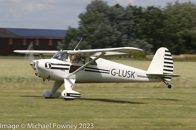 G-LUSK - 1947 build Luscombe Silvaire 8A, arriving on Runway 28 at Breighton
