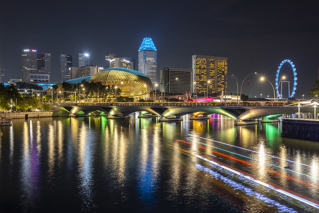Enticing Light Trails and Reflections of Landmarks in Singapore River