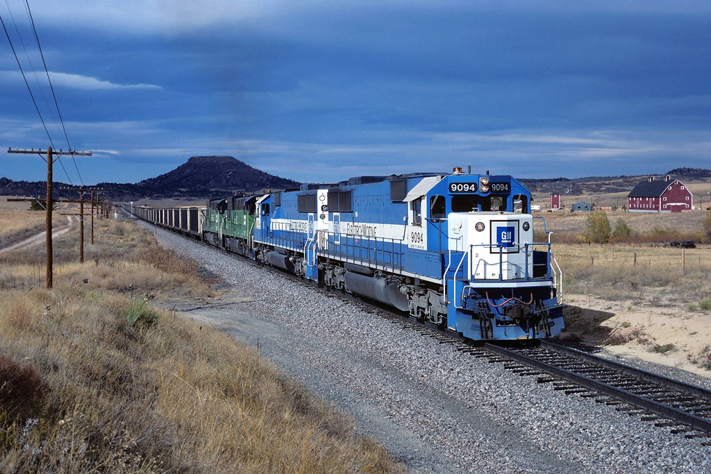 Burlington Northern SB Loaded Coal Train OWY 9094 OWY 9025 BN 5921 BN 5935 passing Greenland Colorado