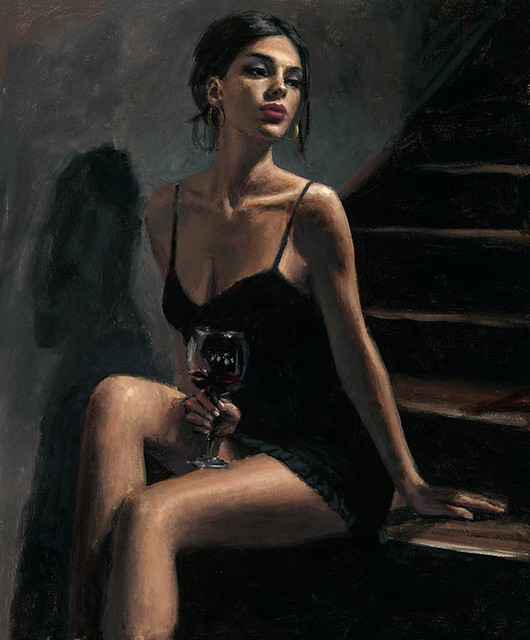 FABIAN PEREZ PAINTING - Girl-with-Red-at-Stairs-II-v2 - [WWW.ETOILE.APP]