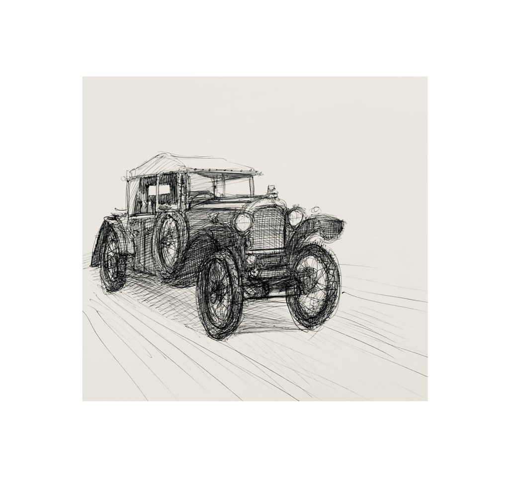 Ballpoint pen sketch of a vintage car. Drawing by jmsw on sketch book paper.