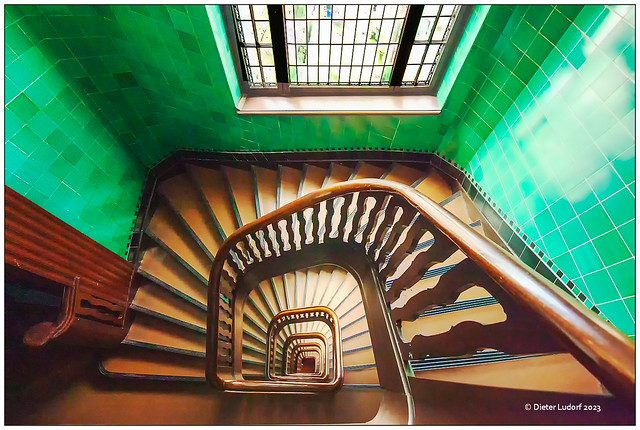 Stairwell with green