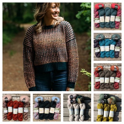 Kits are available for Andrea Mowry’s Tessellated Pullover.