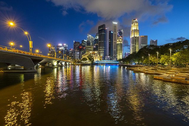 Blue Hour Reflections of Esplanade Bridge and Central Business District