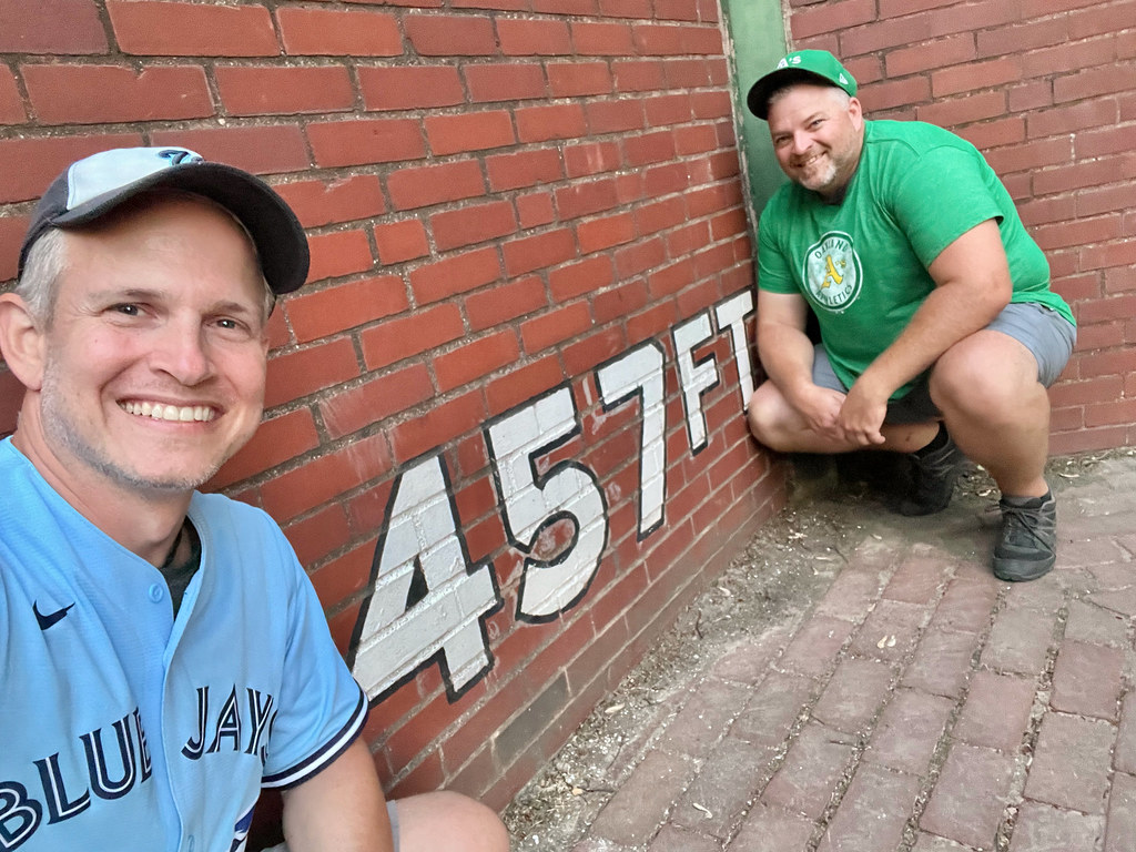Jeff and Rob at Forbes Field Outfield Wall