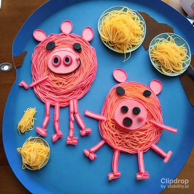 Peppa Pig made out of spaghetti
