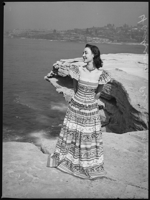 Fashion shoot, Ann's Point, Mark's Park. Bronte beach, Sydney, 1948
