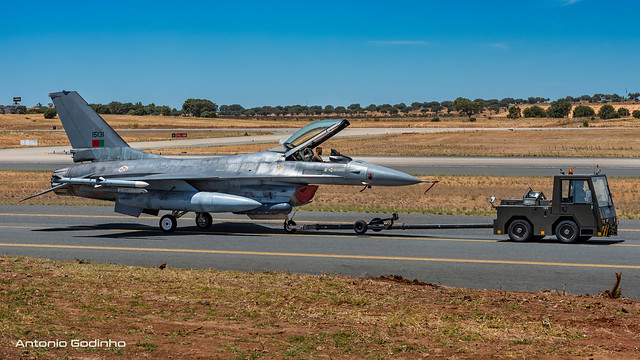 Portuguese Air Force F-16AM 15131 being towed back to the ramp by the ground crew, during Real Thaw 2022