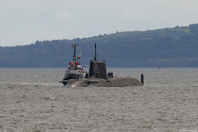 Unidentified Royal Navy Astute-class attack submarine (SSN); taken from Strone Point, Firth of Clyde, Scotland.