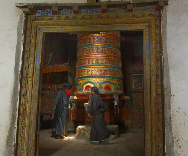 The big prayer wheel of Sershul monastery, Tibet 2018
