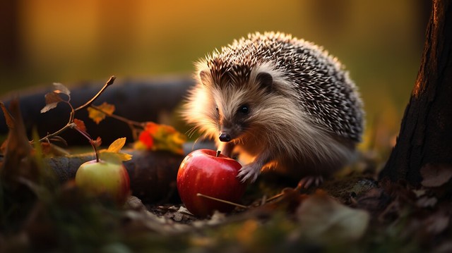 Hedgehog Eating Apple