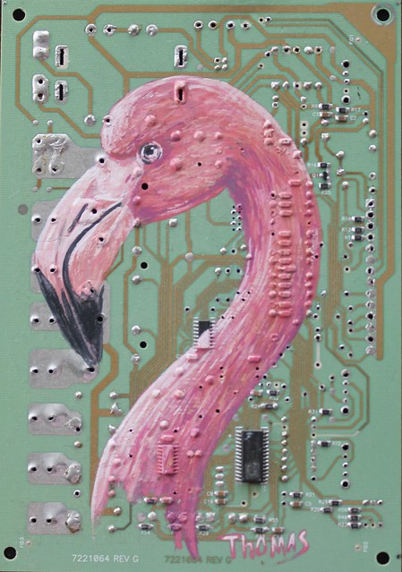 Flamingo One Shot Oil Enamel Pc Board Painting by  Artist Thomas Jacobson Gallery 1010 Orlando, Florida