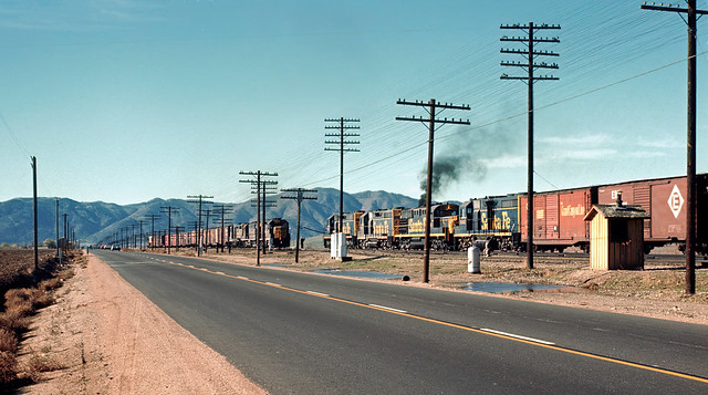 Santa Fe freights at Summit Switch CA, Dec 1966