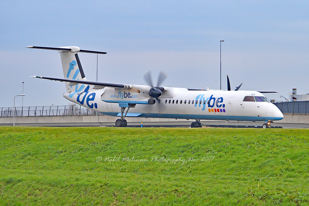 Flybe G-JECX Bombardier DHC-8-402Q Dash 8 cn/4155 wfu 18 Jan 2023 std at EXT 19 Jan 2023 ret Nordic Aviation Capital 19 May 2023 @ Taxiway Q EHAM / AMS 04-11-2017