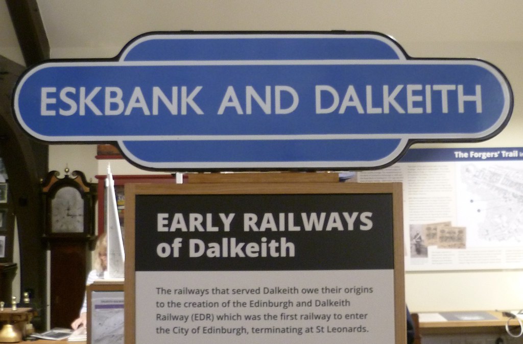 British Railways totem sign forming part of railway history display at Dalkeith Museum, Midlothian.