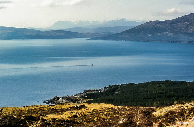 From the mouth of sea-loch/fjord, Loch Hourn, looking west across the Sound of Sleat to the sensational Cuillins of the Isle of Skye.