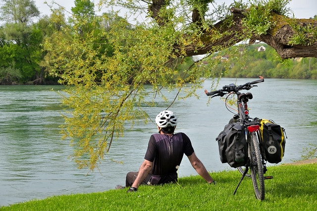 A break from cycling along the river Una in the town of Bosanski Novi Grad
